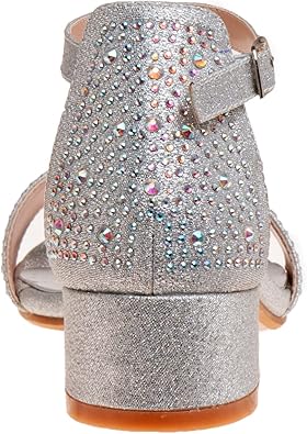 Zapatos de vestir para niñas de Badgley Mischka: sandalias de vestir con tiras en el tobillo y tacón de aguja con diamantes de imitación color arena para niñas, color negro (11 para niños pequeños)