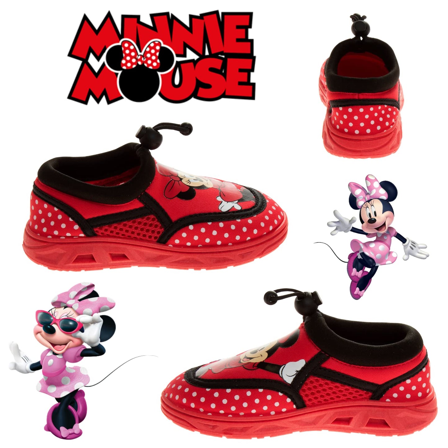 Disney Minnie Mouse Water shoes - pool aqua socks for kids- Sandals princess bungee waterproof beach slides sport character summer slip-on quick dry (toddler/little kid)