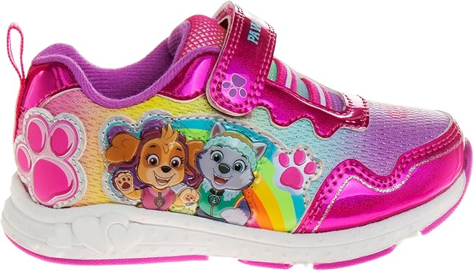 Zapatillas de deporte para niñas de Nickelodeon Paw Patrol: zapatillas deportivas ligeras y transpirables con luces LED para niños pequeños, Skye y Everest, sin cordones, para correr (para niños pequeños)