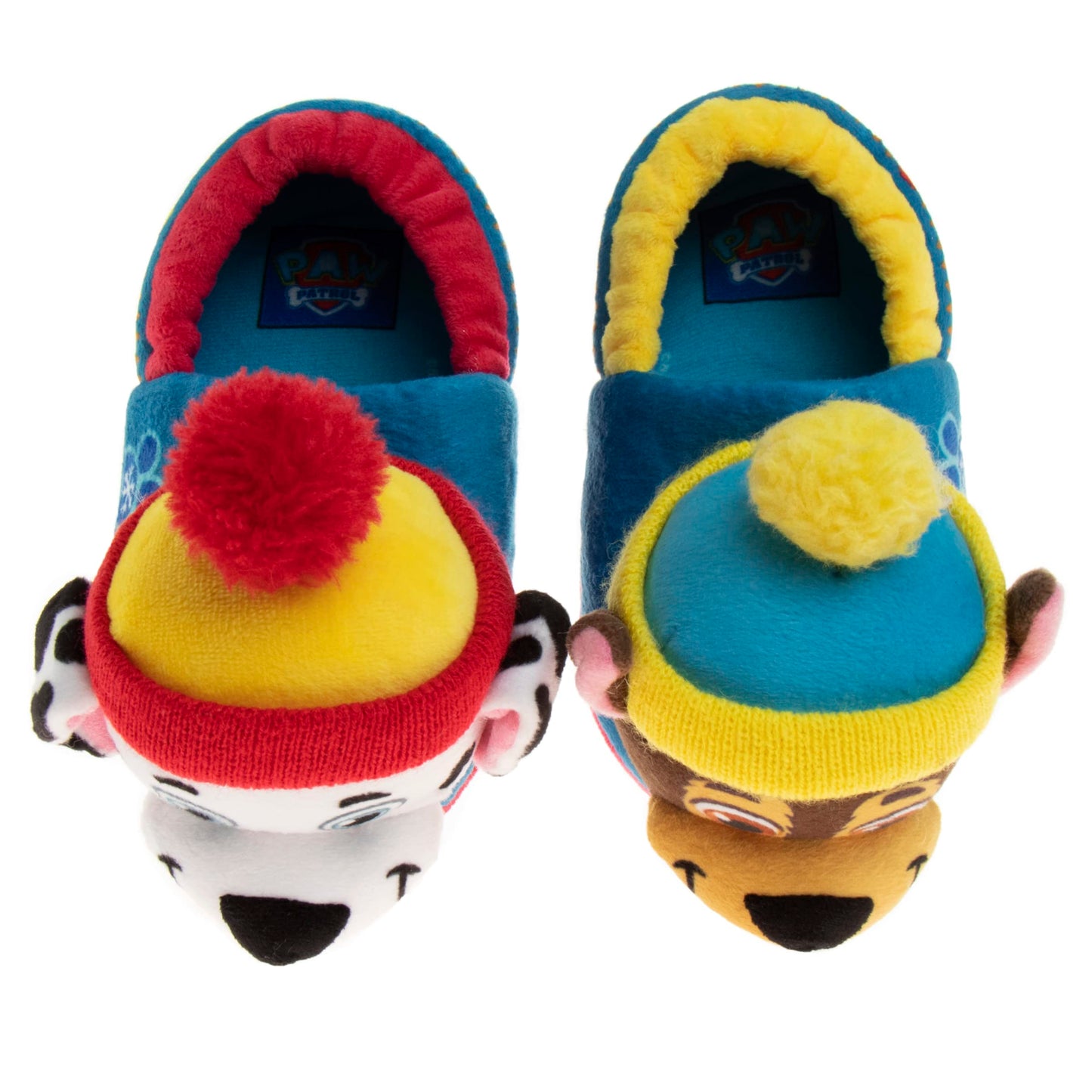 Pantuflas de Paw Patrol de Nickelodeon - Zapatillas de casa para niños Chase y Marshall - Pantuflas de casa suaves, cálidas y afelpadas para interiores - Orejas 3D azules (para niños pequeños)