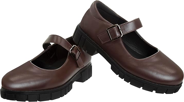 Zapatos Mary Jane con tiras en el tobillo y punta redonda para niñas de French Toast - Zapatos de vestir Oxford con plataforma gruesa Mary Jane - Negro (talla 7 para niñas pequeñas)