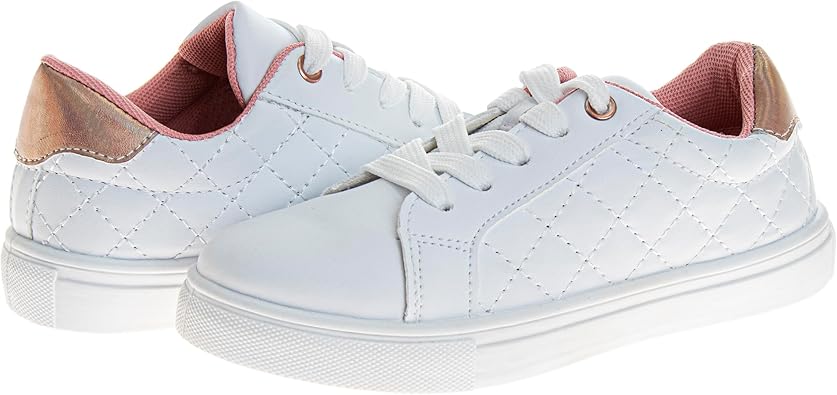 Zapatillas Kensie Girl con cordones antideslizantes - Zapatos casuales de moda de caña baja - Todo blanco (talla 11 para niñas pequeñas)