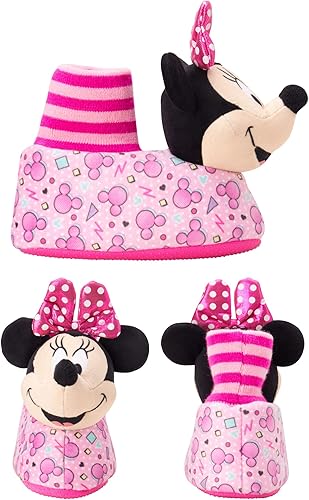 Pantuflas de Minnie Mouse para niñas de Josmo Kids, pantuflas cálidas de felpa para interiores, color fucsia y morado (para bebés y niños pequeños)