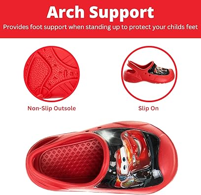 Josmo Boys Clog Water Slides Disney Cars Summer Sandal Kids Pool Shoes Backstrap Closed Toe Sport Athletic Character Slip On Clogs (Toddler - Little Kids)