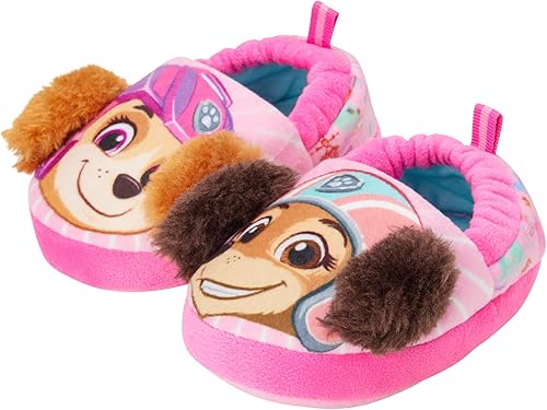 Josmo Kids Girls Paw patrol slippers - Skye and Everest indoor cute house shoes plush fuzzy shoes paw slippers kids slippers girls (toddler/little kid)