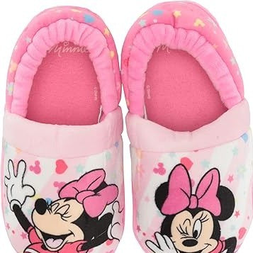 Pantuflas de Minnie Mouse para niñas de Josmo Kids, pantuflas cálidas de felpa para interiores, color fucsia y morado (para bebés y niños pequeños)