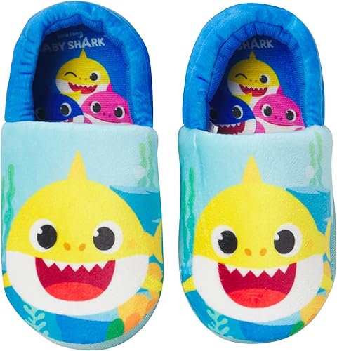 Nickelodeon Toddler Boys' and Girls’ Baby Shark Slippers - Plush Fuzzy Slippers, Non-Skid Sole (Toddler/Kid)