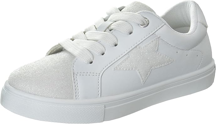 Zapatillas Kensie Girl con cordones antideslizantes - Zapatos casuales de moda de caña baja - Todo blanco (talla 11 para niñas pequeñas)