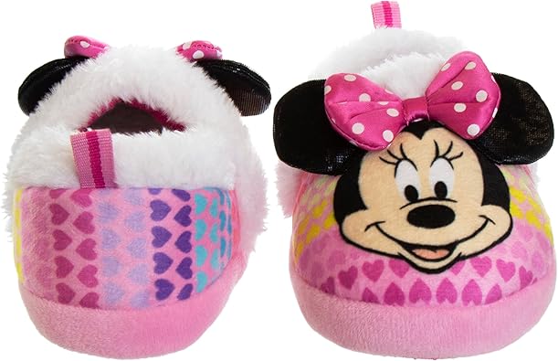 Pantuflas de Minnie Mouse para niñas de Josmo Kids, pantuflas cálidas de felpa para interiores, color fucsia y morado (para bebés y niños pequeños)