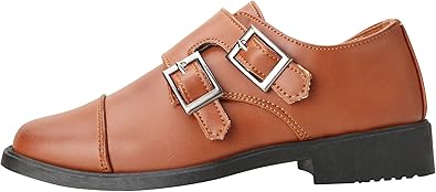 Zapatos de vestir para niño Josmo: mocasines Oxford con puntera con hebilla doble y cierre de velcro (niño pequeño/niño grande), talla 7 para niños pequeños, color negro