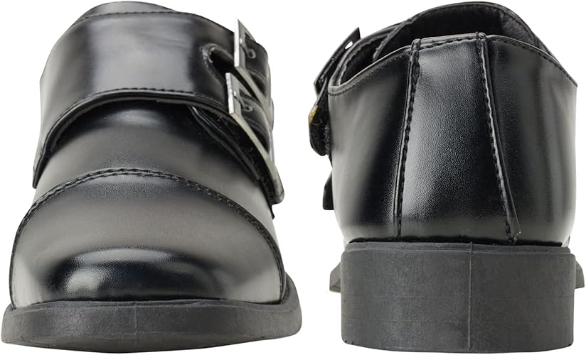 Zapatos de vestir para niño Josmo: mocasines Oxford con puntera con hebilla doble y cierre de velcro (niño pequeño/niño grande), talla 7 para niños pequeños, color negro