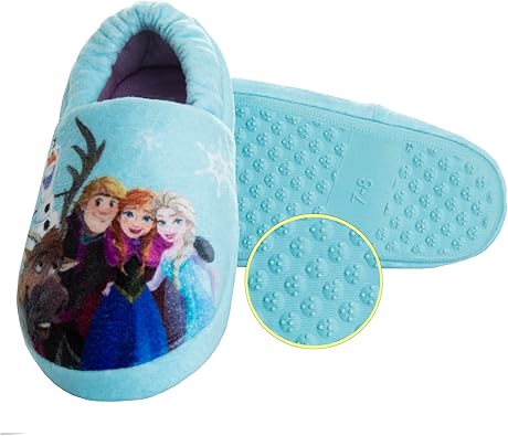 Disney Frozen Slippers Non-Slip Lightweight Comfy - Elsa Anna Fluffy Warm Comfort Soft Aline Plush Girls House Shoes - Ice Blue (Toddler - Little Kid)