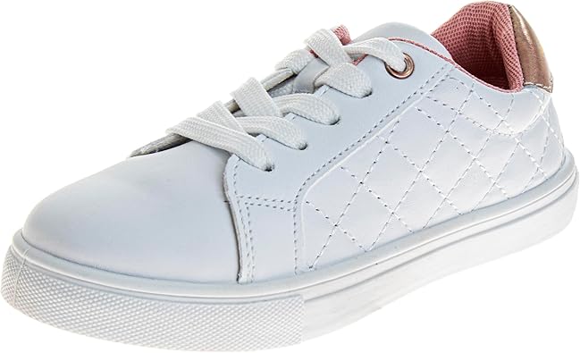 Zapatillas Kensie Girl con cordones antideslizantes - Zapatos casuales de moda de caña baja - Todo blanco (talla 11 para niñas pequeñas)