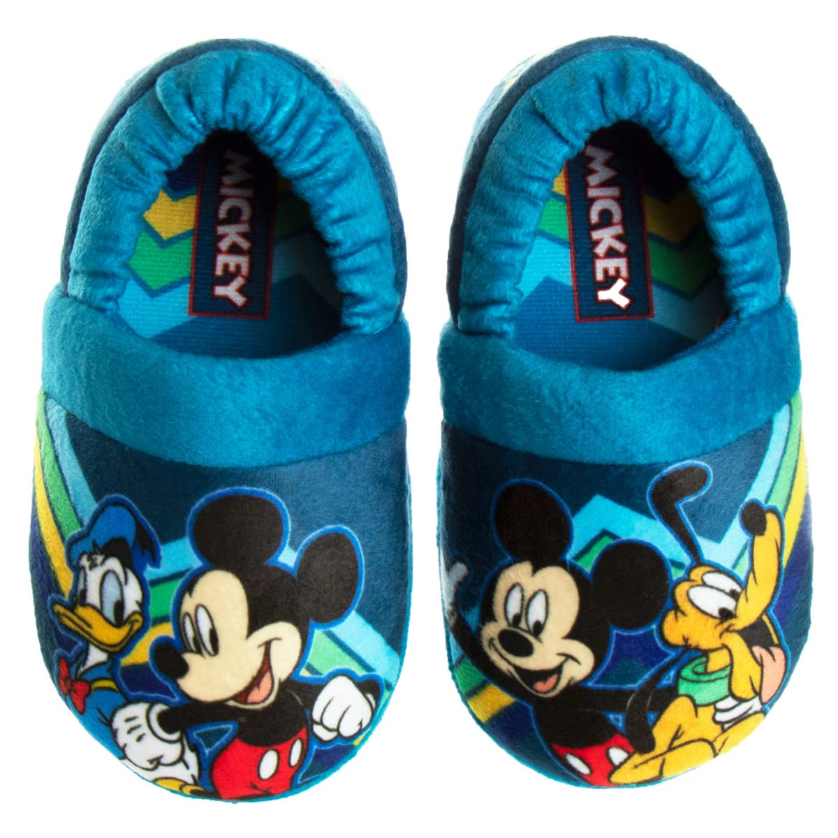 Disney Mickey Mouse Boys Slippers - Plush Lightweight Warm Comfort Soft Aline House Kids Shoes Slippers, (Toddler - Little Kid)