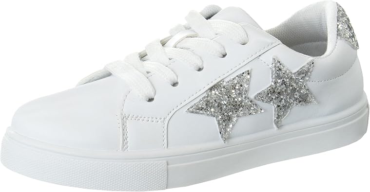 Zapatillas Kensie Girl con cordones antideslizantes - Zapatos casuales de moda de caña baja - Todo blanco (talla 11 para niñas pequeñas)