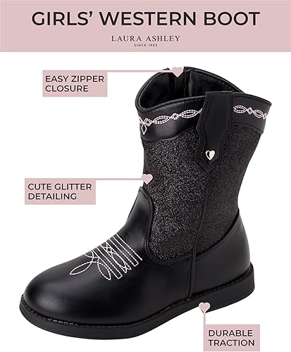 Botas vaqueras para niñas de Laura Ashley: botas vaqueras con purpurina occidental (niña pequeña)