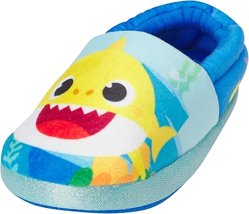 Nickelodeon Toddler Boys' and Girls’ Baby Shark Slippers - Plush Fuzzy Slippers, Non-Skid Sole (Toddler/Kid)