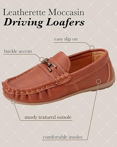 Josmo Boys’ Shoes – Casual Leatherette Moccasin Driving Loafers (Size: 5T-5 Big Kid)