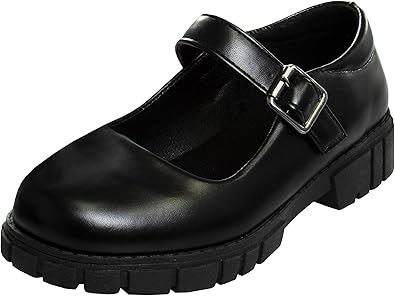 Zapatos Mary Jane con tiras en el tobillo y punta redonda para niñas de French Toast - Zapatos de vestir Oxford con plataforma gruesa Mary Jane - Negro (talla 7 para niñas pequeñas)