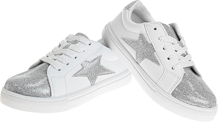 Zapatillas Kensie Girl con cordones antideslizantes - Zapatos casuales de moda de caña baja - Todo blanco (talla 11 para niñas pequeñas)