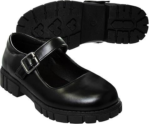 Zapatos Mary Jane con tiras en el tobillo y punta redonda para niñas de French Toast - Zapatos de vestir Oxford con plataforma gruesa Mary Jane - Negro (talla 7 para niñas pequeñas)