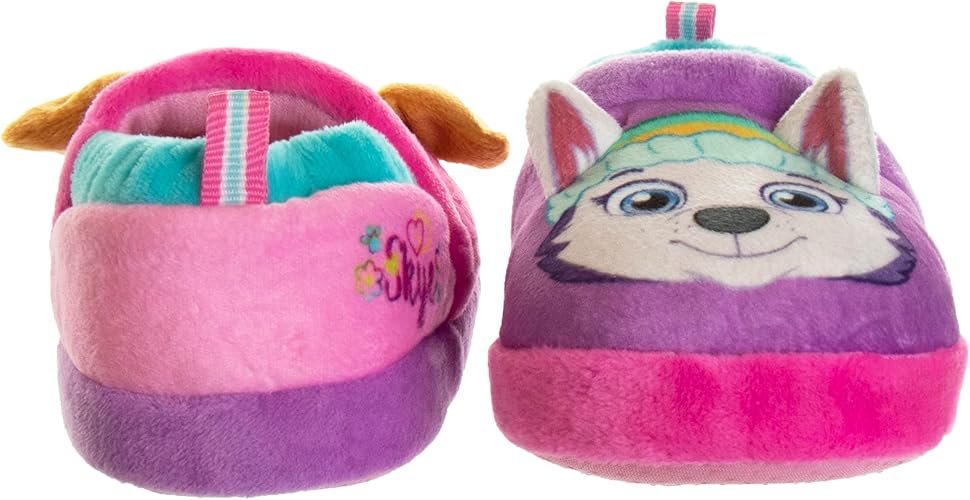 Josmo Kids Girls Paw patrol slippers - Skye and Everest indoor cute house shoes plush fuzzy shoes paw slippers kids slippers girls (toddler/little kid)