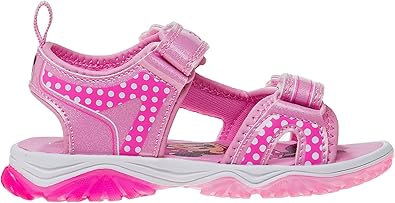 Disney Girls Minnie Mouse Sandals LED Light Up Water Shoes - Open Toe SlipOn Waterproof Adjustable Strap Character Slides - Pink Glitter (Toddler - Little Kid)