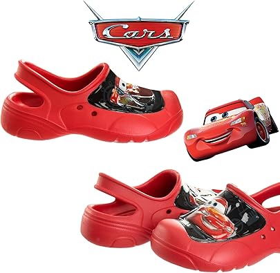 Sandalias de verano Josmo para niños con diseño de zuecos de Disney Cars, zapatos de piscina para niños, con tiras en la parte posterior, puntera cerrada, deportivas, con personajes atléticos, sin cordones (para niños pequeños)