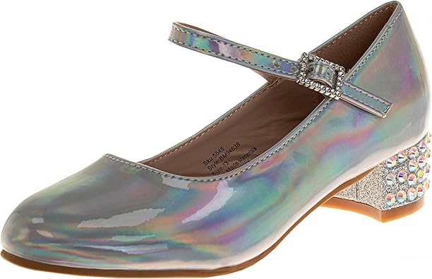 Badgley Mischka Closed Toe Heels for Kids Girls - Block Heel Dress Shoe Pumps with Crystal Frame (Sizes 13-6 Little Kid-Big Kid)