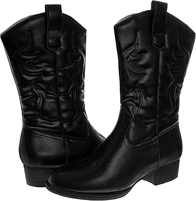 Botas vaqueras de estilo western para mujer de Josmo: botas vaqueras de estilo western hasta la pantorrilla para mujer, color negro (talla 6 para adultos)