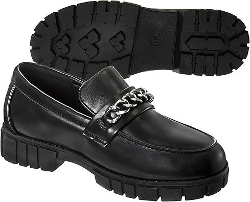 Zapatos Mary Jane con tiras en el tobillo y punta redonda para niñas de French Toast - Zapatos de vestir Oxford con plataforma gruesa Mary Jane - Negro (talla 7 para niñas pequeñas)