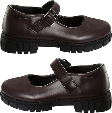 Zapatos Mary Jane con tiras en el tobillo y punta redonda para niñas de French Toast - Zapatos de vestir Oxford con plataforma gruesa Mary Jane - Negro (talla 7 para niñas pequeñas)