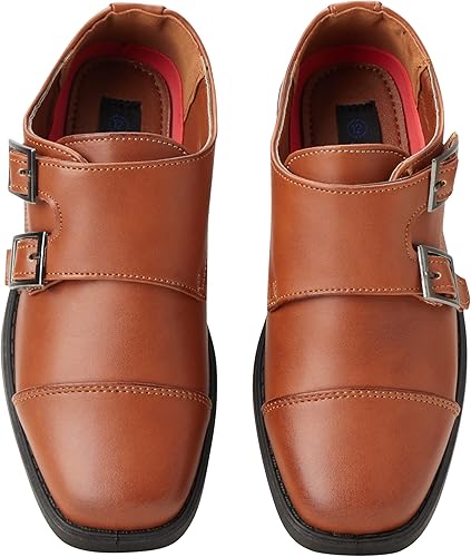 Zapatos de vestir para niño Josmo: mocasines Oxford con puntera con hebilla doble y cierre de velcro (niño pequeño/niño grande), talla 7 para niños pequeños, color negro