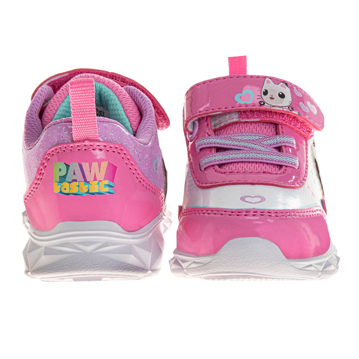 Zapatillas de casa de muñecas con luz LED y cierre fácil de correa de Gabby - Zapatos de gatito ligeros con luz y cierre sin cordones de Gabby - Rosa y blanco (para niños pequeños)