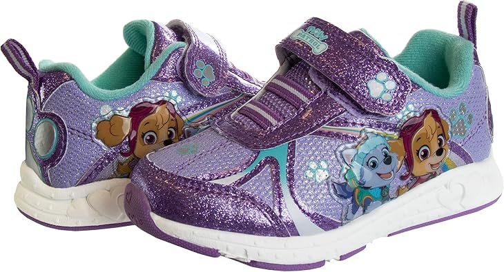 Zapatillas de deporte para niñas de Nickelodeon Paw Patrol: zapatillas deportivas ligeras y transpirables con luces LED para niños pequeños, Skye y Everest, sin cordones, para correr (para niños pequeños)