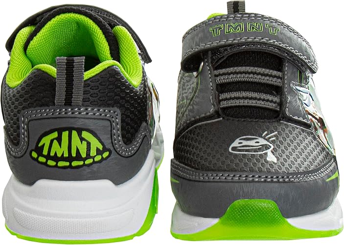 Zapatillas sin cordones con luces LED de las Tortugas Ninja mutantes adolescentes - Zapatillas TMNT de Leonardo, Donatello, Raphael, Michelangelo para niños - Negro y verde (niños pequeños)