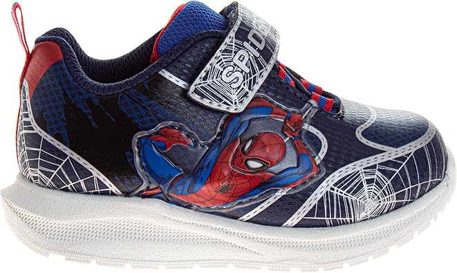 Zapatillas de deporte sin cordones de Spider Man de Marvel para niños - Zapatillas de deporte casuales con cierre de correa fácil de poner y quitar de Spiderman - Azul rojo (talla para niños pequeños)