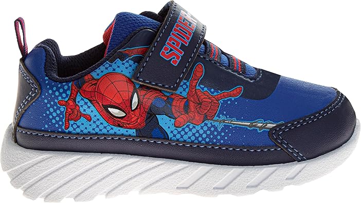 Zapatillas de deporte sin cordones de Spider Man de Marvel para niños - Zapatillas de deporte casuales con cierre de correa fácil de poner y quitar de Spiderman - Azul rojo (talla para niños pequeños)