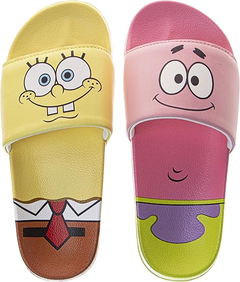 Josmo Spongebob Slide Open Toe Kids - Sponge Bob and Patrick Star Sandals SlipOn Slides for Boys and Girls Size little kid - big kid