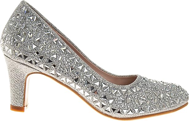 Badgley Mischka Closed Toe Heels for Kids Girls - Block Heel Dress Shoe Pumps with Crystal Frame (Sizes 13-6 Little Kid-Big Kid)