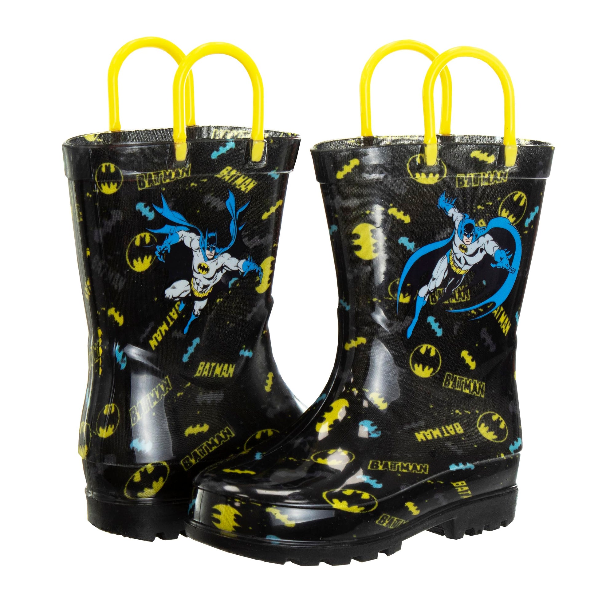 Botas de lluvia impermeables de Batman con asa fácil de tirar (para niños pequeños)