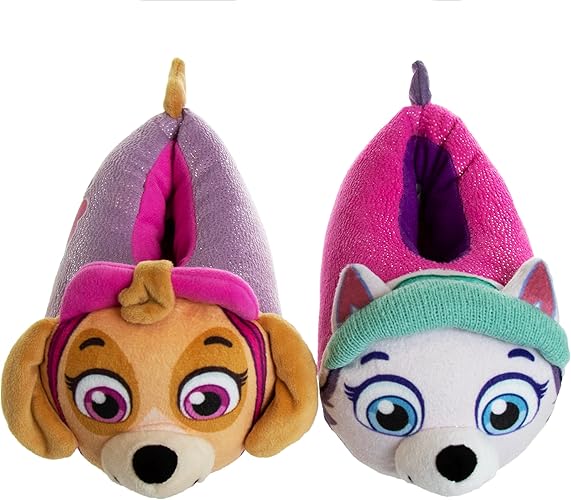 Josmo Kids Girls Paw patrol slippers - Skye and Everest indoor cute house shoes plush fuzzy shoes paw slippers kids slippers girls (toddler/little kid)