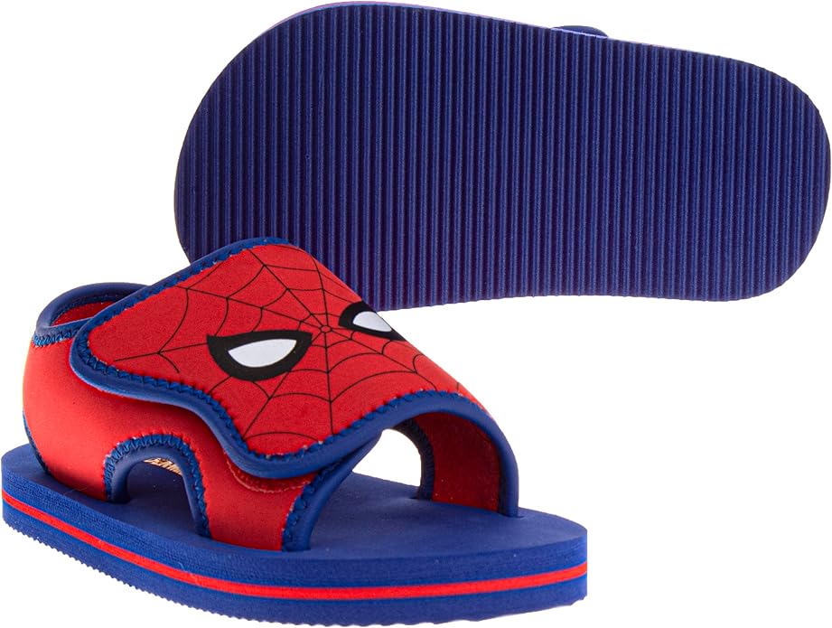 Josmo Kids SpiderMan Sandals Open Toe Adjustable Strap Closure - Spidey Character Hero Water Shoe SlipOn Slides for Boys (Sizes: 5-10 Toddler / 11-12 Little Kid)