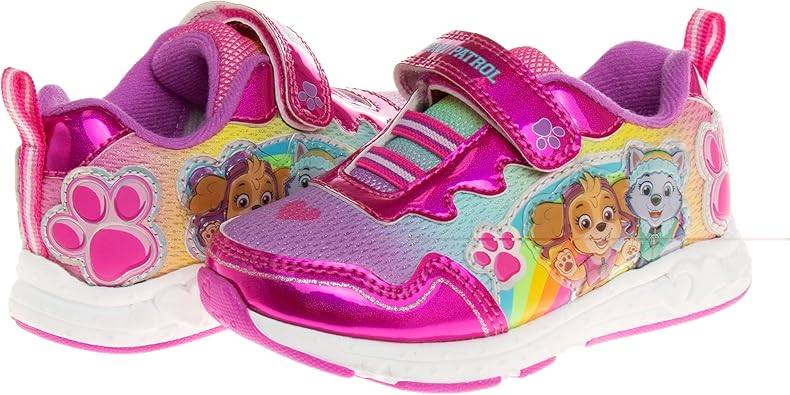 Zapatillas de deporte para niñas de Nickelodeon Paw Patrol: zapatillas deportivas ligeras y transpirables con luces LED para niños pequeños, Skye y Everest, sin cordones, para correr (para niños pequeños)