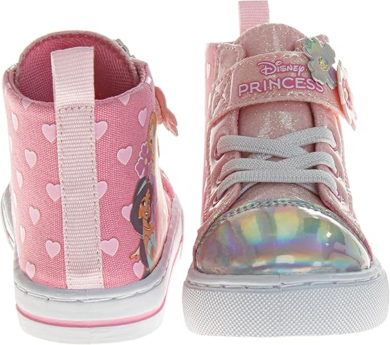 Zapatillas deportivas informales de lona de Disney para niñas, zapatillas deportivas sin cordones con personajes de princesas, con luces moradas (para bebés y niños pequeños)