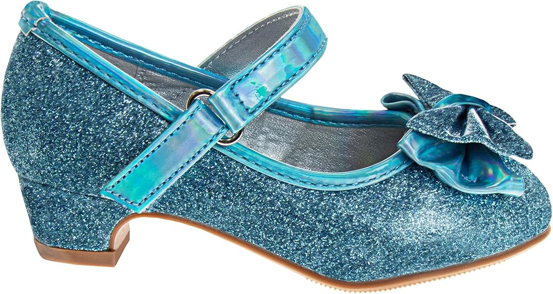 Zapatos de tacón de aguja Josmo con puntera cerrada para niñas - Zapatos de tacón de aguja con lazo - Azul (talla 7 para niñas pequeñas)