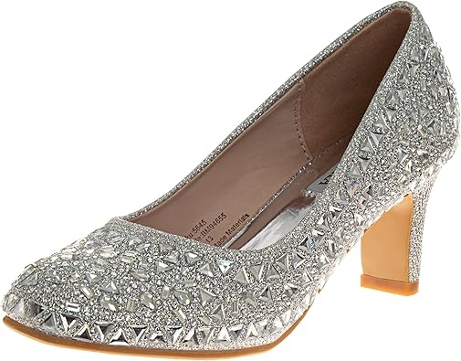 Zapatos de tacón de punta cerrada con lazo de Badgley Mischka: zapatos de vestir de tacón de moda con diamantes de imitación para niñas, color negro (talla 12 para niñas pequeñas)