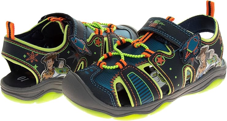 Sandalias de Disney Pixar Toy Story con luz LED y punta cerrada con correa ajustable - Buzz Lightyear Woody - Zapatos de playa de verano para exteriores para niños - Verde (bebés y niños pequeños)