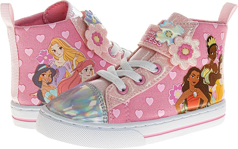 Zapatillas deportivas informales de lona de Disney para niñas, zapatillas deportivas sin cordones con personajes de princesas, con luces moradas (para bebés y niños pequeños)