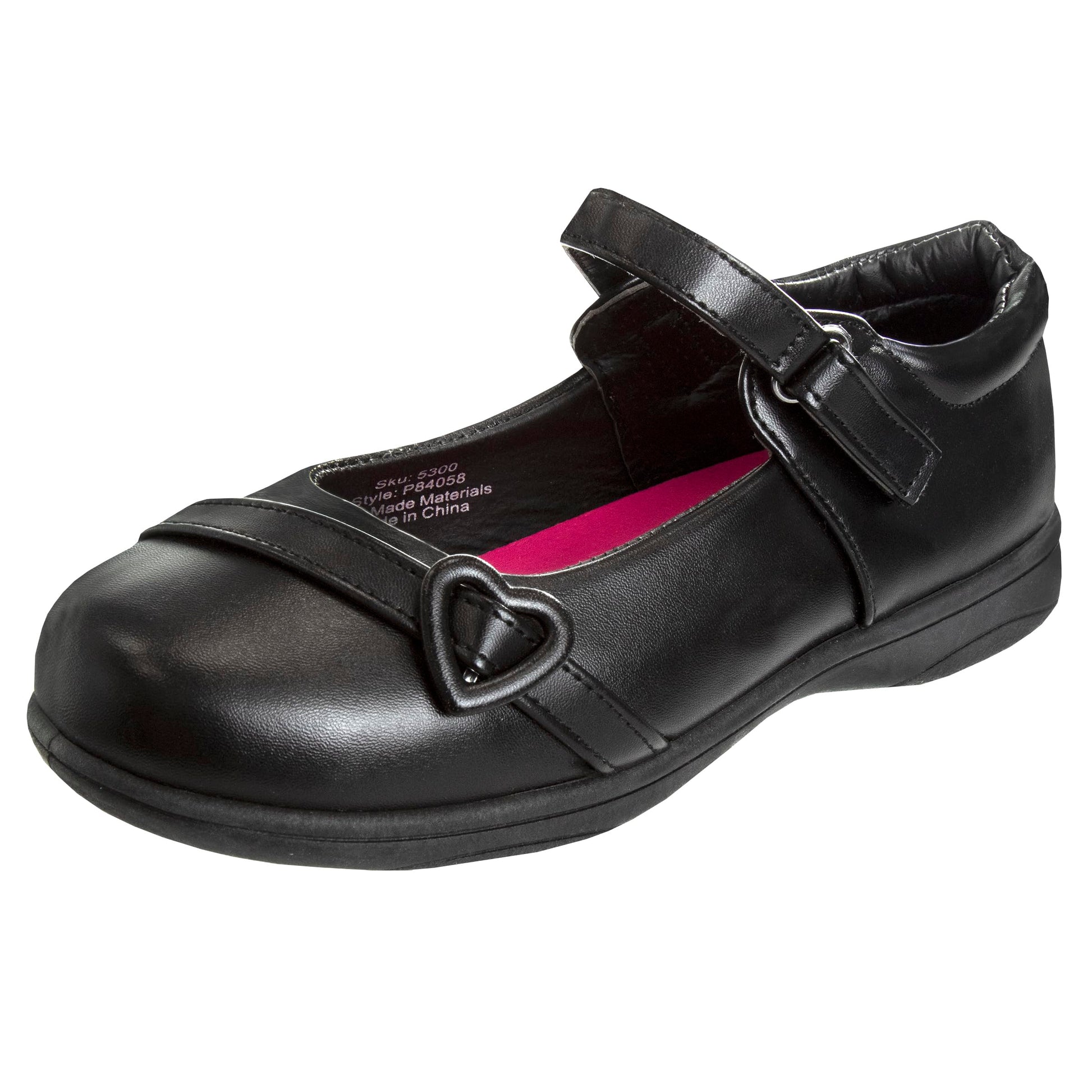 Zapatos de uniforme escolar Mary Jane con diseño de corazón para niña de Petalia - Corazón negro (talla 7 para niña grande)